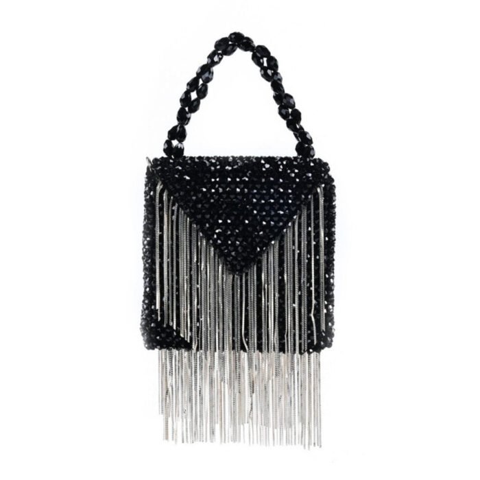 Hello Hi Natali Black Embellished with Silver Chain Mini Handbag