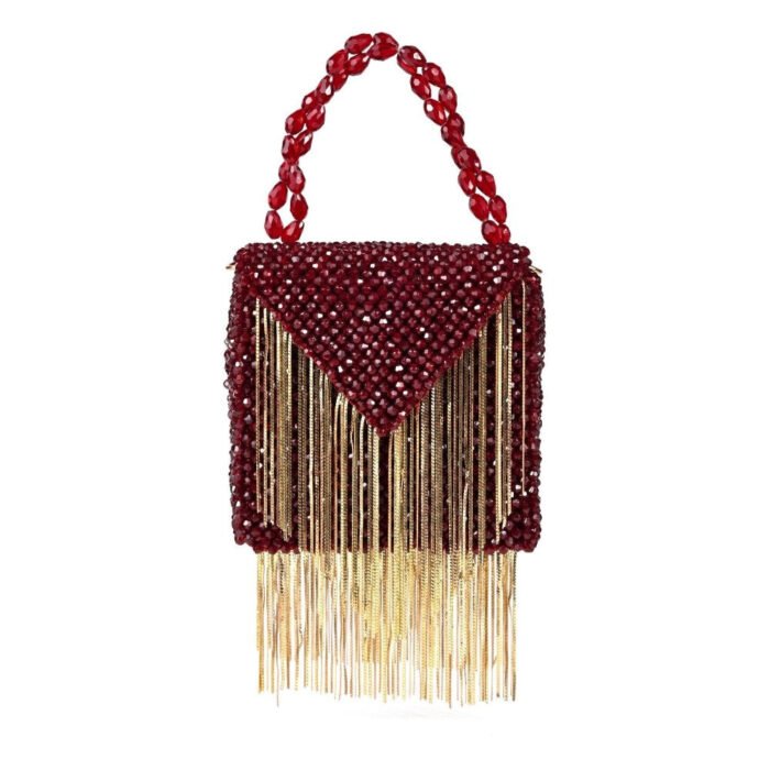 Hello Hi Natali Maroon Embellished with Gold Chain Mini Handbag