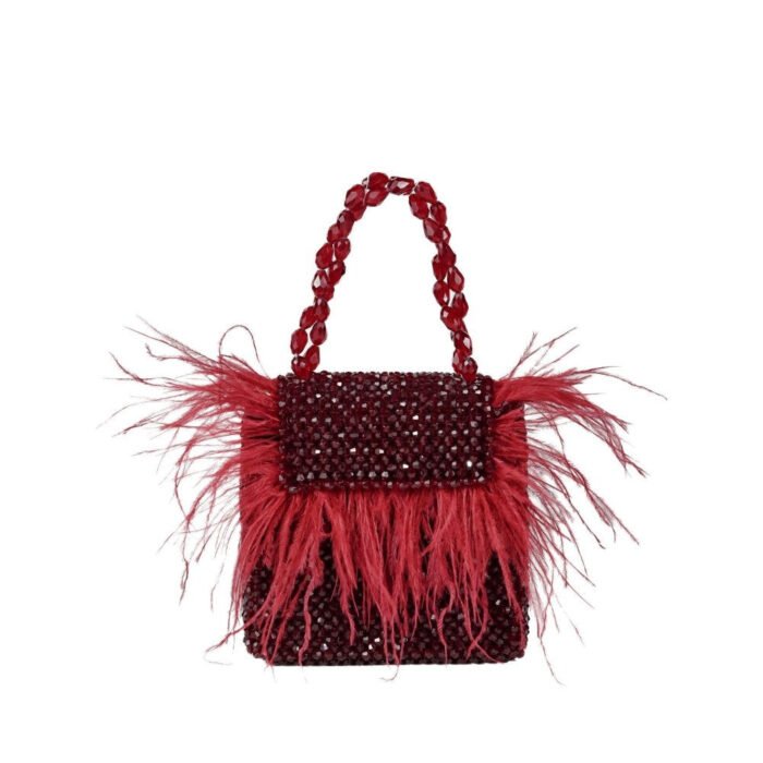 Hello Hi Natali Red Embellished with Feathers Mini Handbag