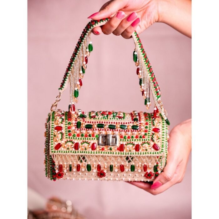 Hello Hi Noor Multi-Colour Suede Embellished Hand Bag
