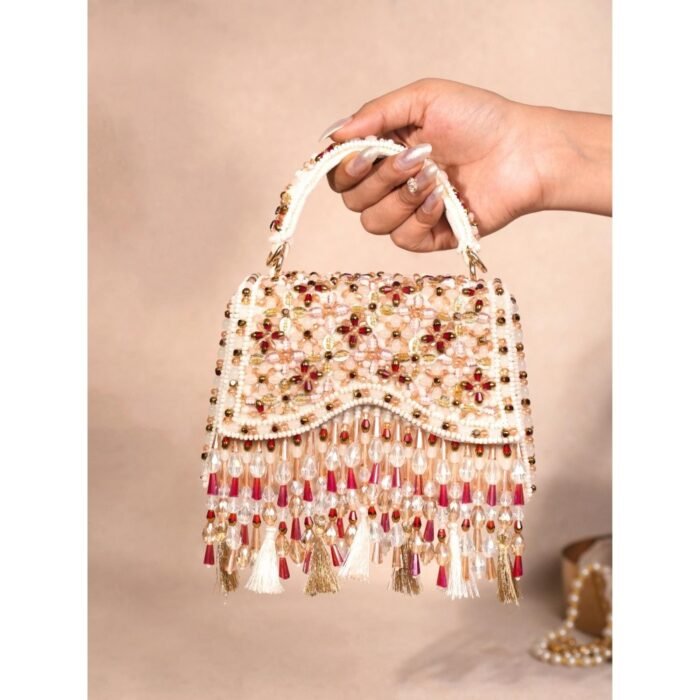 Hello Hi Elara Multi-Color Suede Embellished Clutch with Detachable Sling Chain