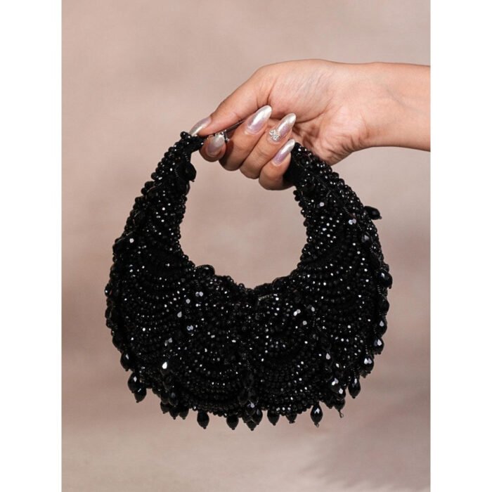 Hello Hi Emma Black Suede Pearl Embellished Clutch