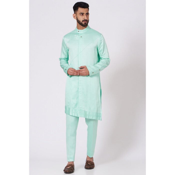 Hello Hi Tiffany Blue Shoulder Buttoned Kurta (Set of 2)