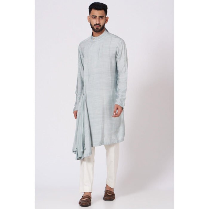 Hello Hi Ice Grey Drape Kurta (Set of 2)