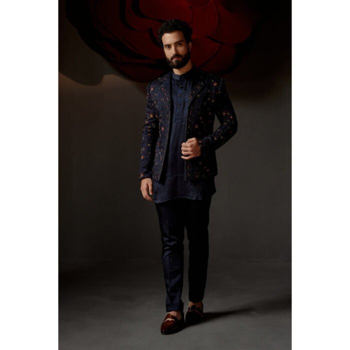 Hello Hi Midnight Rose Short Jacket with Kurta & Trouser (Set of 3)