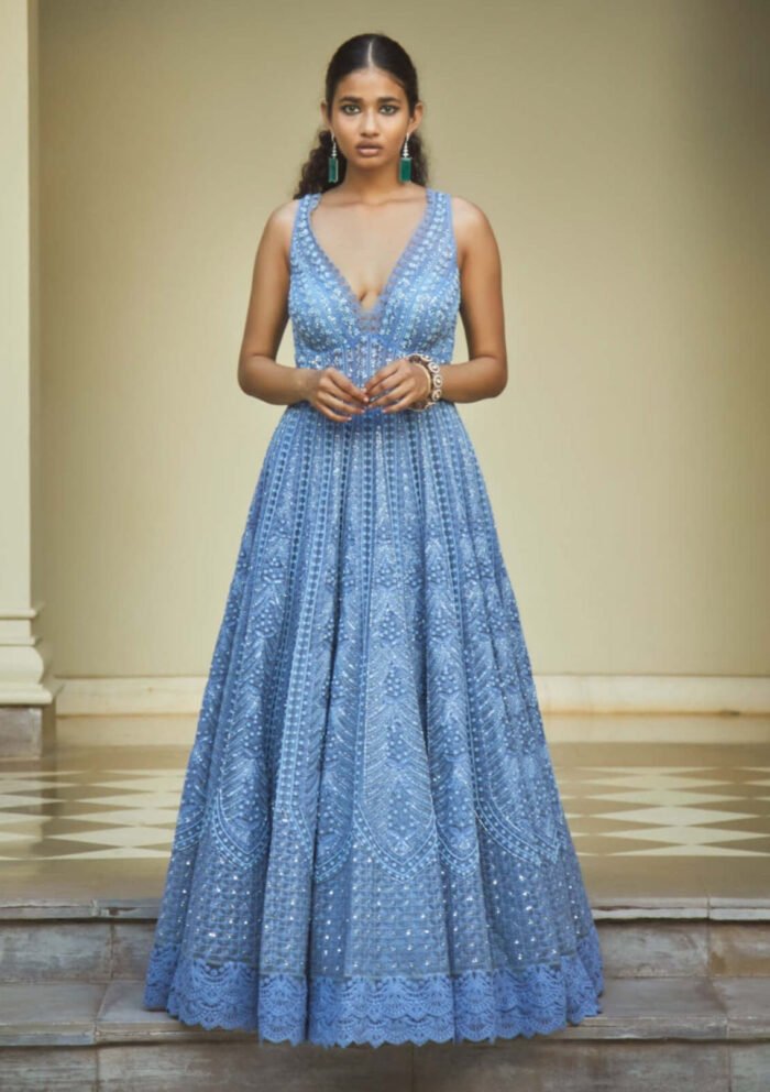 Aegean blue sleeveless gown