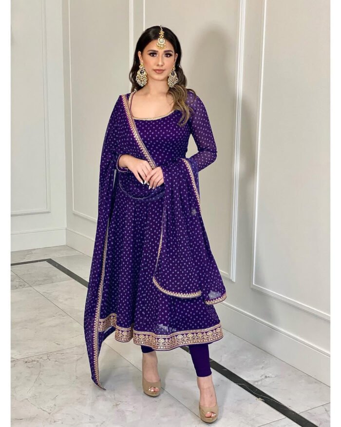 Women's Purple Faux Georgette Printed Anarkali set