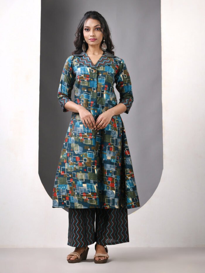 Women's Teal Modal Print Kurta Set