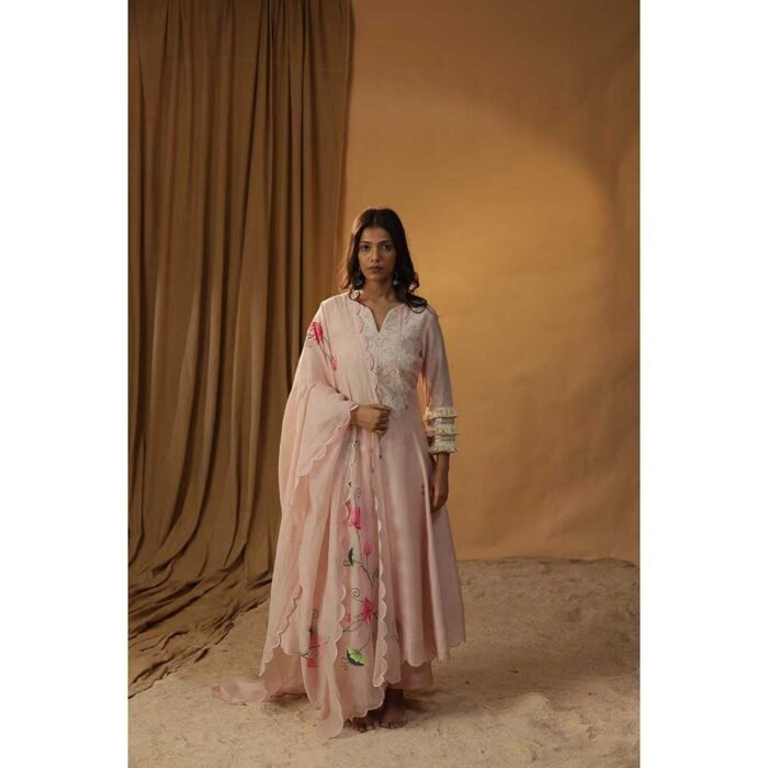 Hello Hi Baby Pink A-Line Anarkali Kurta & Pant with Dupatta (Set of 3)