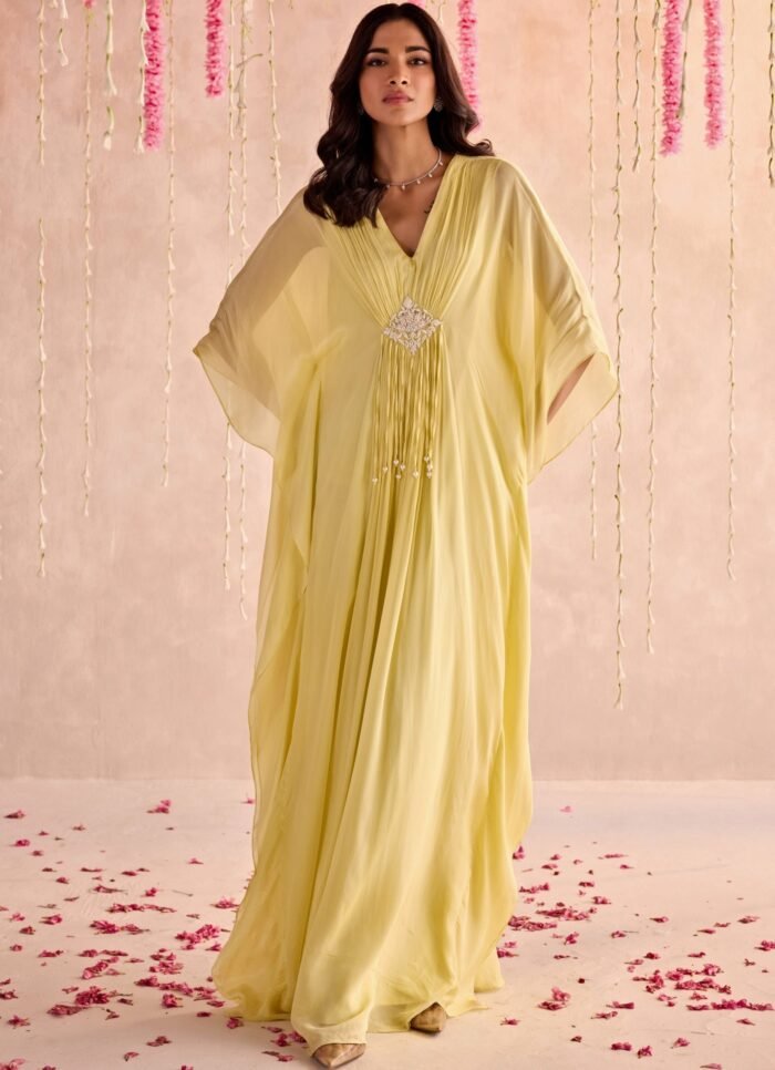 Yellow Embroidered Chiffon Kaftan
