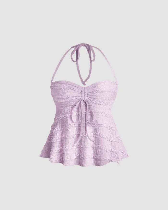 Lilac Textured Halter Neck Peplum Top