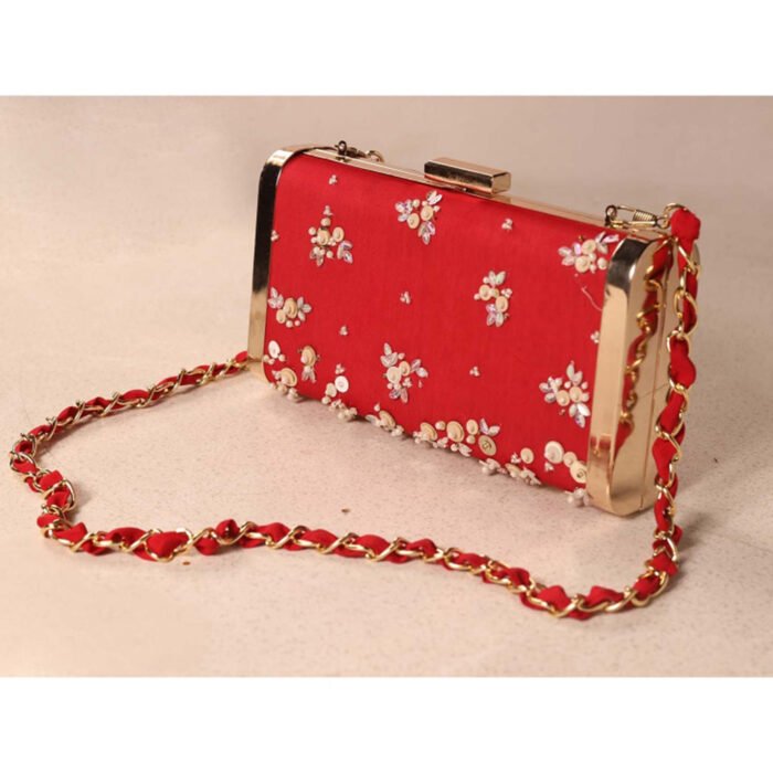 Hello Hi Red Hand Embroidered Clutch