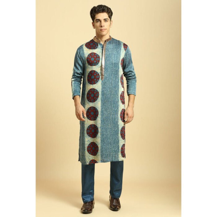 Hello Hi Blue Ajrakh Printed Kurta with Pant (Set of 2)