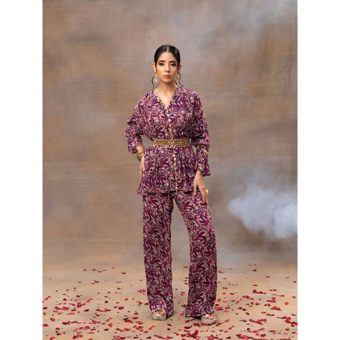Hello Hi Purple Printed Embroidered Co Ord (Set of 3)
