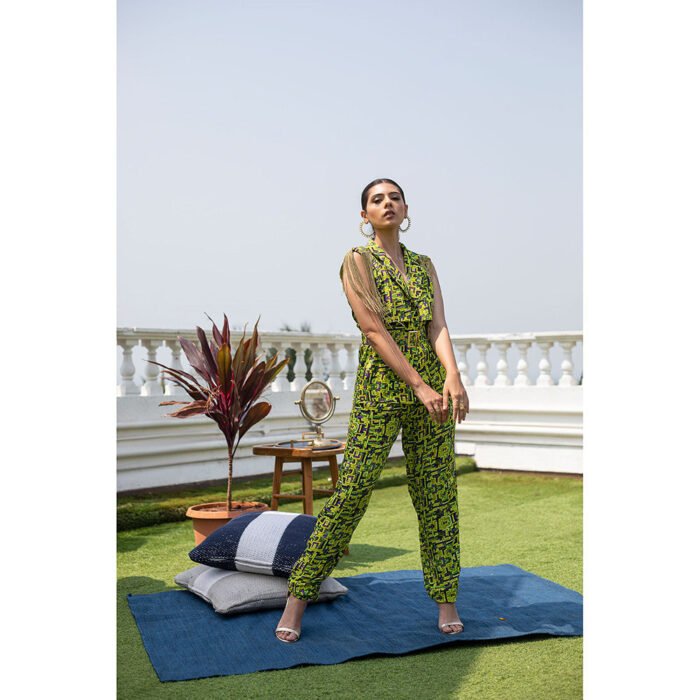 Hello Hi Green Sleeveless Jacket with Pants (Set of 2)