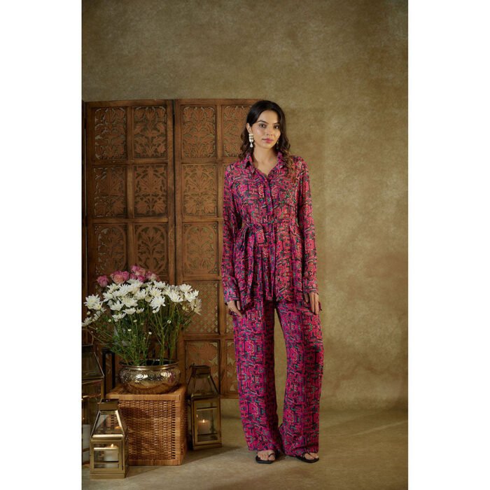 Hello Hi Pink Printed Co-Ord with Embroidery (Set of 3)