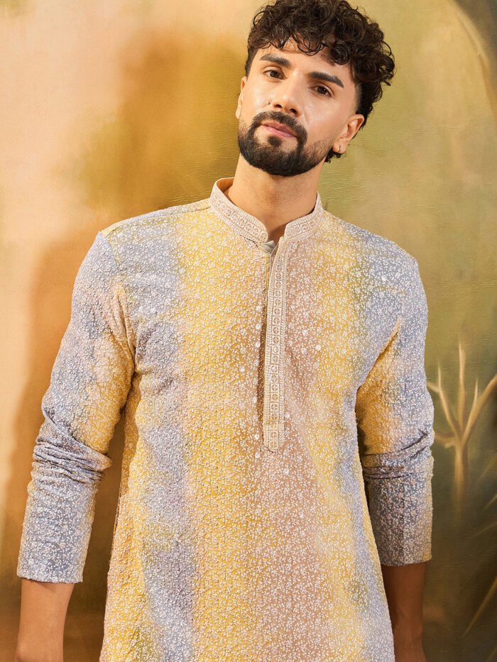 Men's Ethnic Bay Multi Viscose Rayon Solid Embroidered Straight Kurta