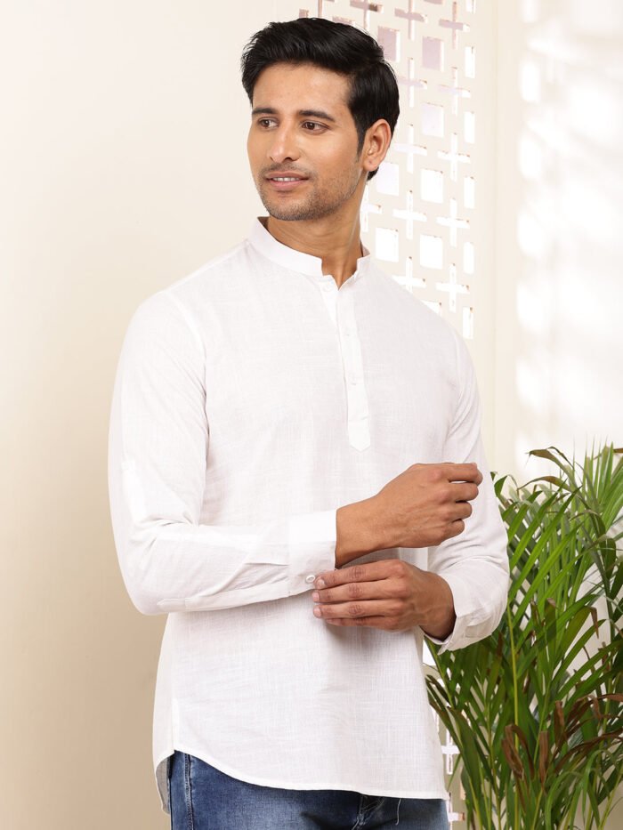 Men's White Cotton Solid Kurta
