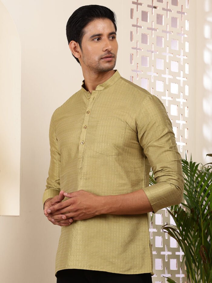 Men's Olive Gold Viscose Rayon Textured Kurta