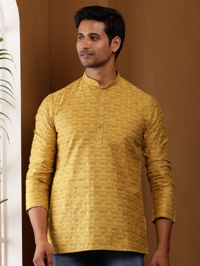 Men's Mustard Yellow Viscose Rayon Solid Kurta