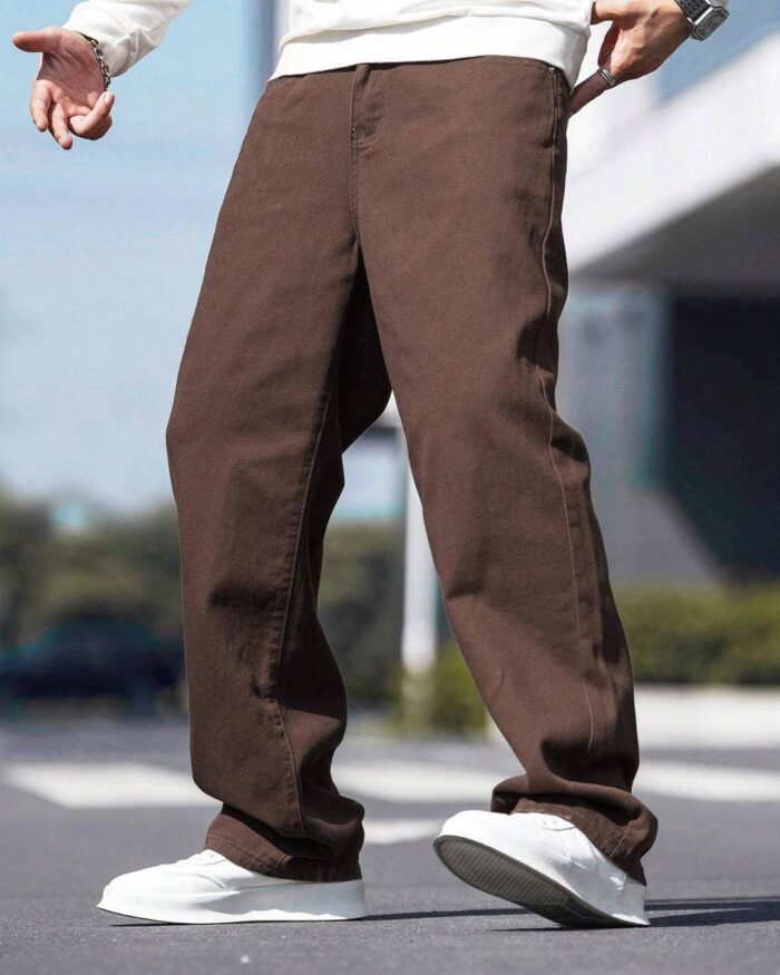 Men Manfinity Loose Straight Leg Trouser In Brown