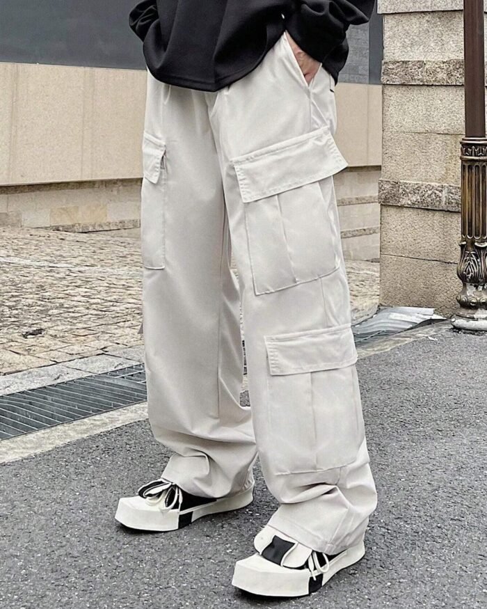 Men Fashion Multi Pocket Casual Breathable Baggy Cargo Pants In Apricot