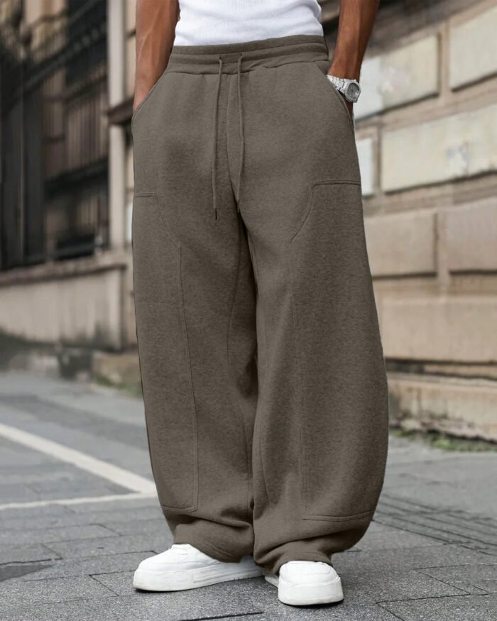 Men Oversized Drawstring Sweat Track Pants in Grey