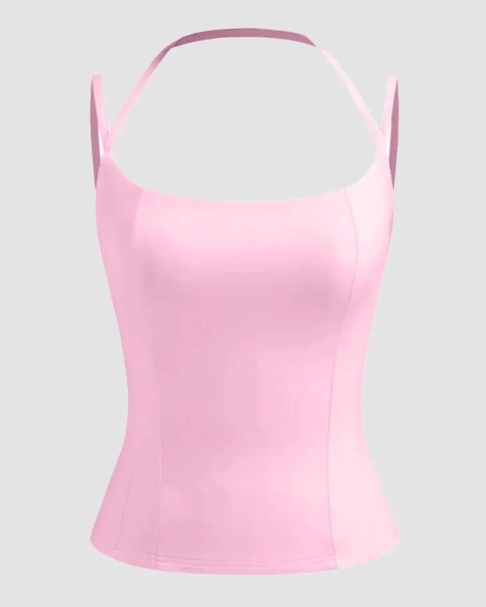 Minimalist Square Neck Cami Top in Prism Pink