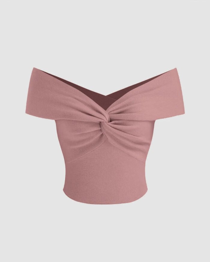 Off-shoulder Ruched Pink Crop Top