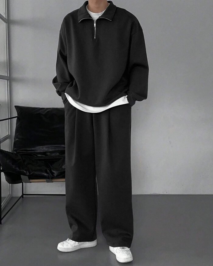 Men Oversized Drawstring Baggy Pants in Black