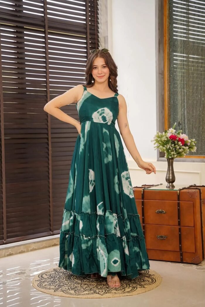 Women's Jade Heavy Rayon Heavy Digital Printed  V Neck Gown