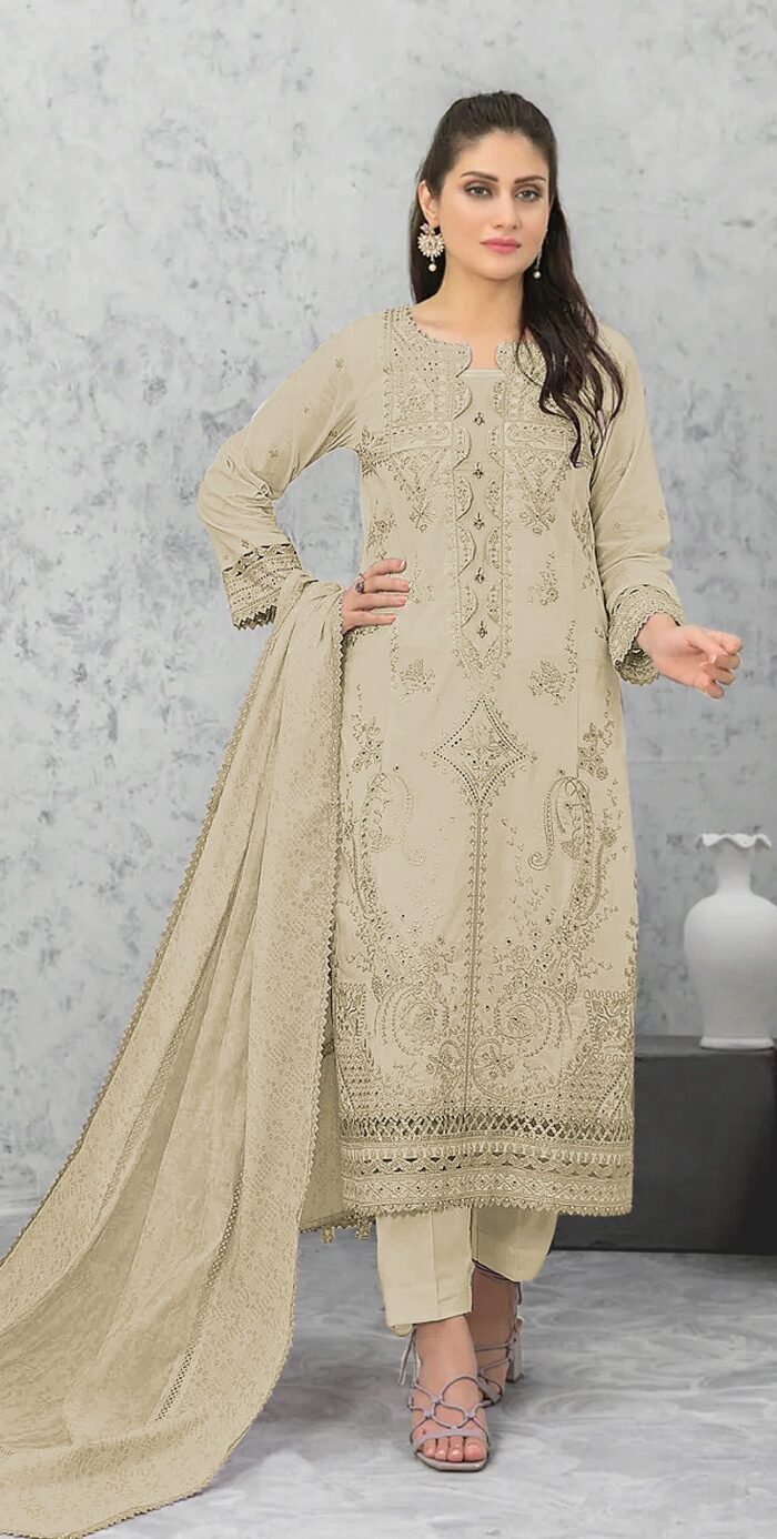 Women's Green Embroidered Cotton Semi-Stitched Pakistani Salwar Suit