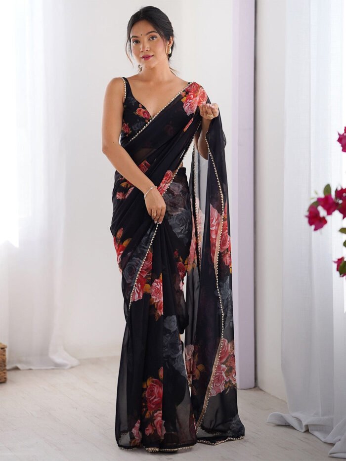 Women's Black Georgette Saree
