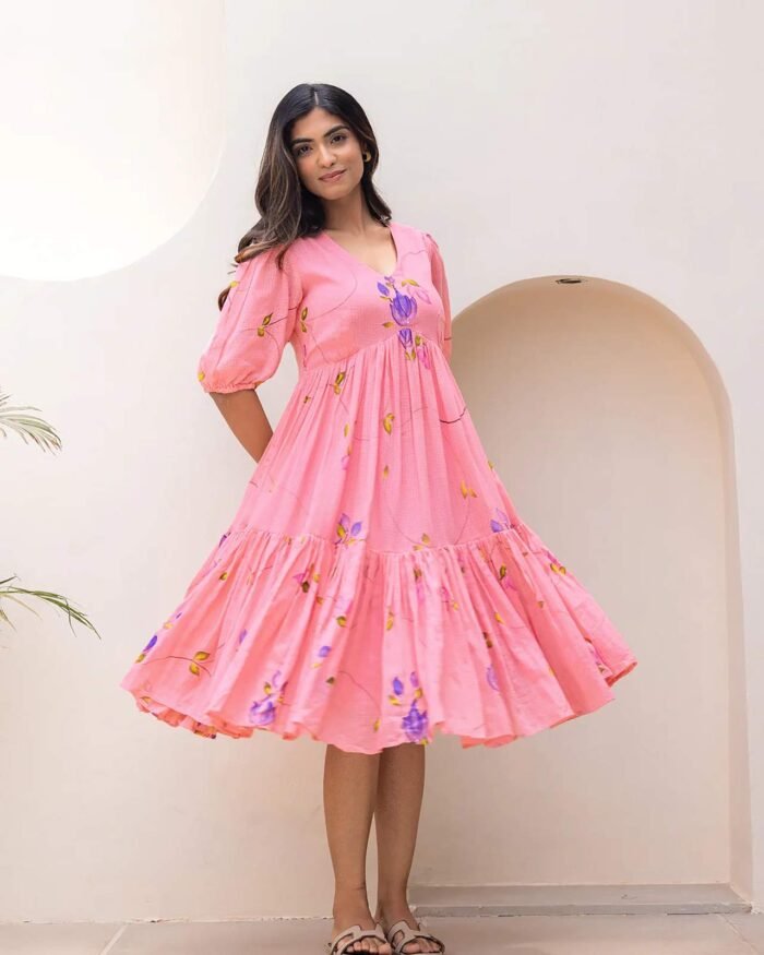 Women's Pink Kota Checks Digital Print Gown