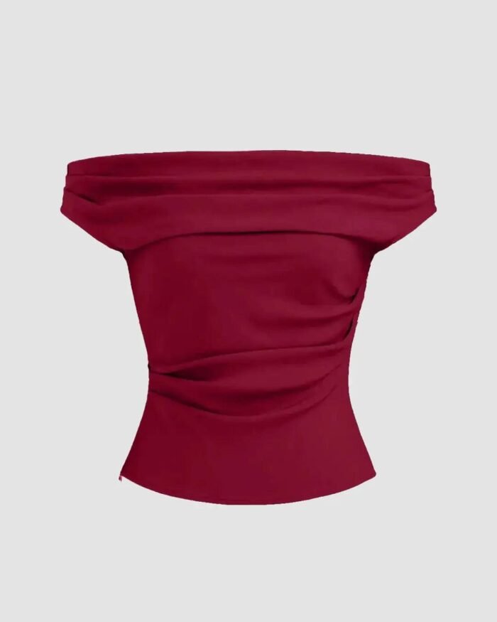 Party Off Shoulder Ruched Fitted Top in Red