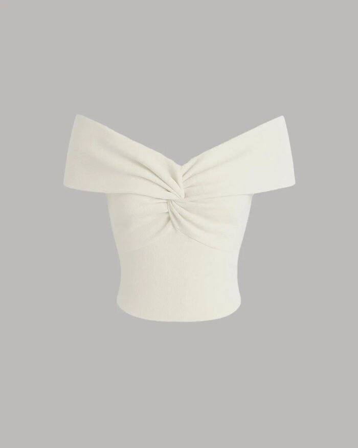 Party Off the Shoulder Twist Front Crop Top in White