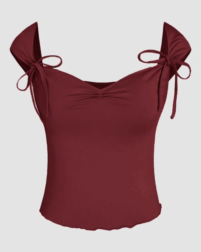 Party Sweetheart Neck Tie Strap Sleeveless Top in Maroon