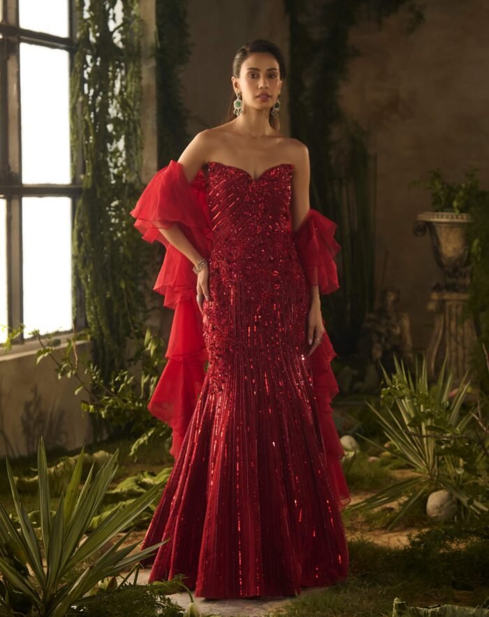 Ignessa red gown and dupatta