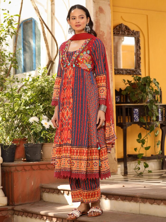 Women's Rust Cotton Voile Printed Kurta Set