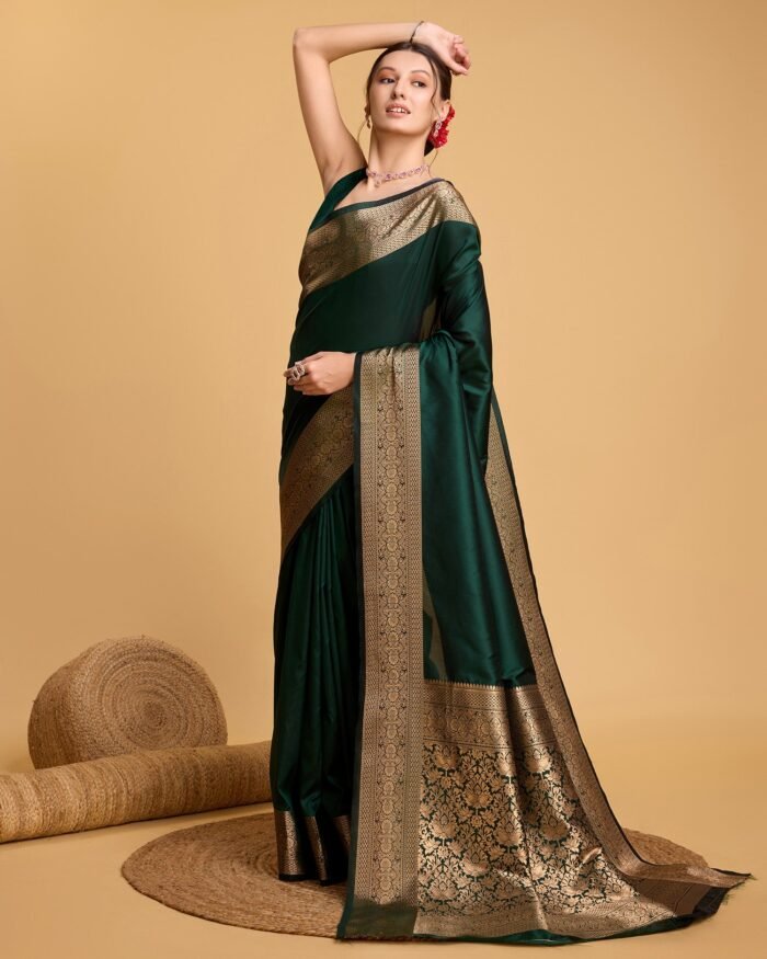 Women's Green Banarasi Silk Jari Weaving Saree