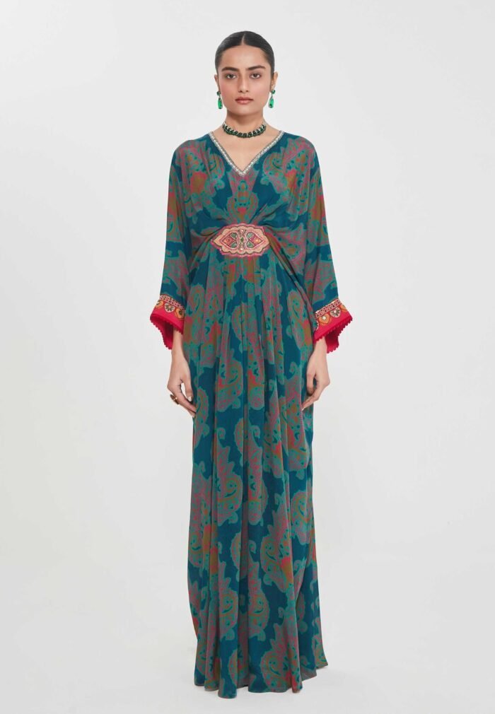 Meher midnight blue belt kaftan
