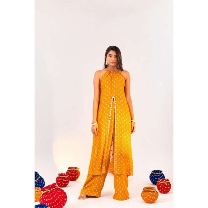 Hello Hi Centre Cut Halter Neck Tunic And Straight Pant (Set of 2)