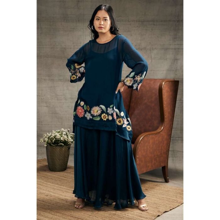 Hello Hi Gulista Blue Patch Work Co-Ord (Set of 3)