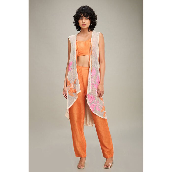 Hello Hi Orange Zinnia Applique Co-Ord (Set of 3)