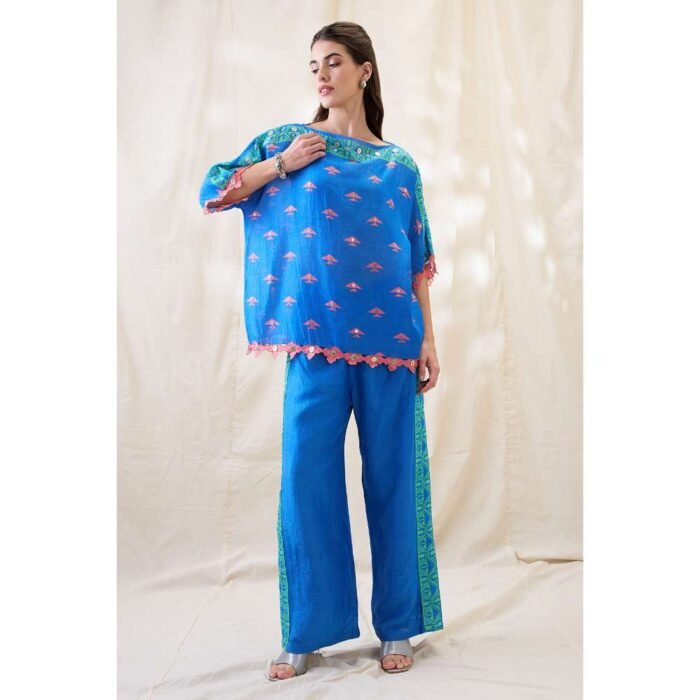 Hello Hi Blue Kitchra Appliqued Embellished Co-Ord (Set of 2)