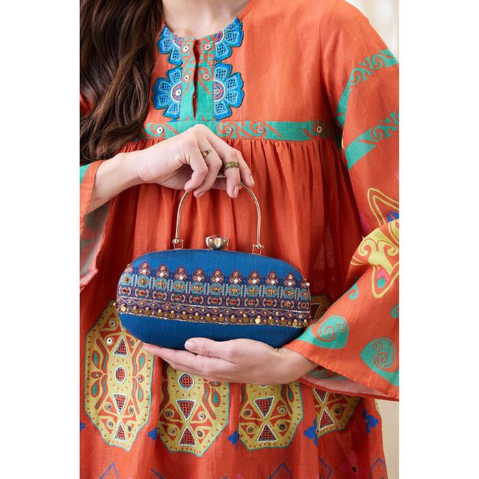 Hello Hi Women Blue Silk Clutch