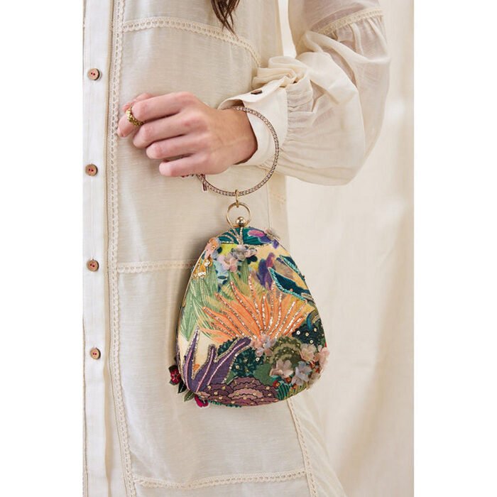 Hello Hi Women Green Silk Clutch
