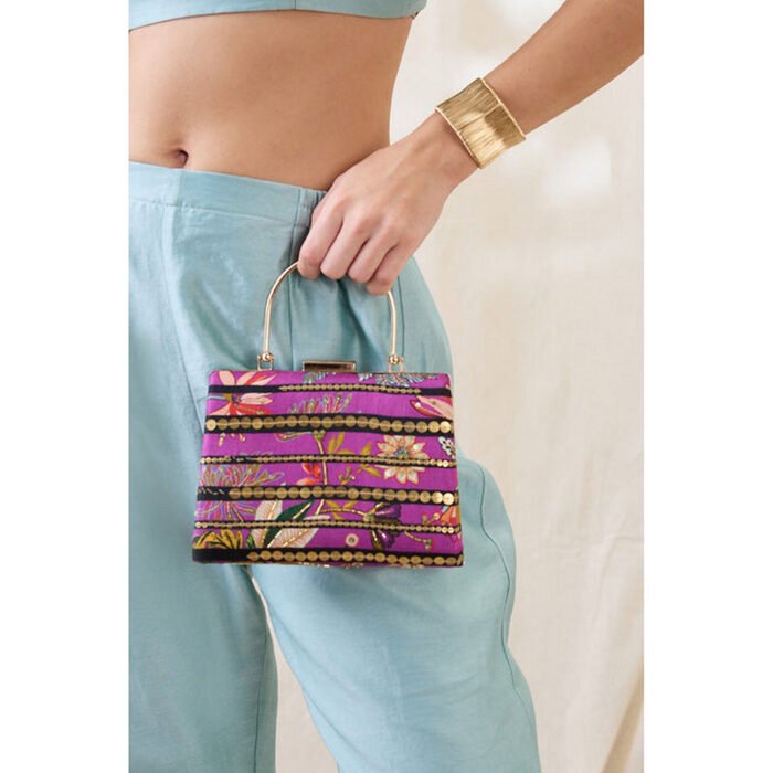 Hello Hi Women Purple Silk Clutch