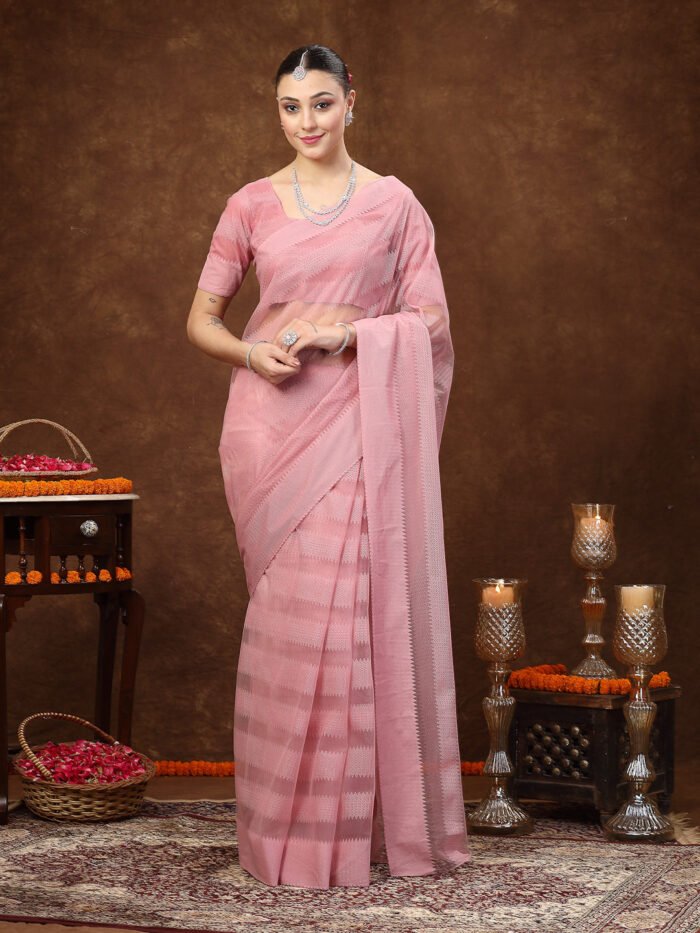 women's pink net saree