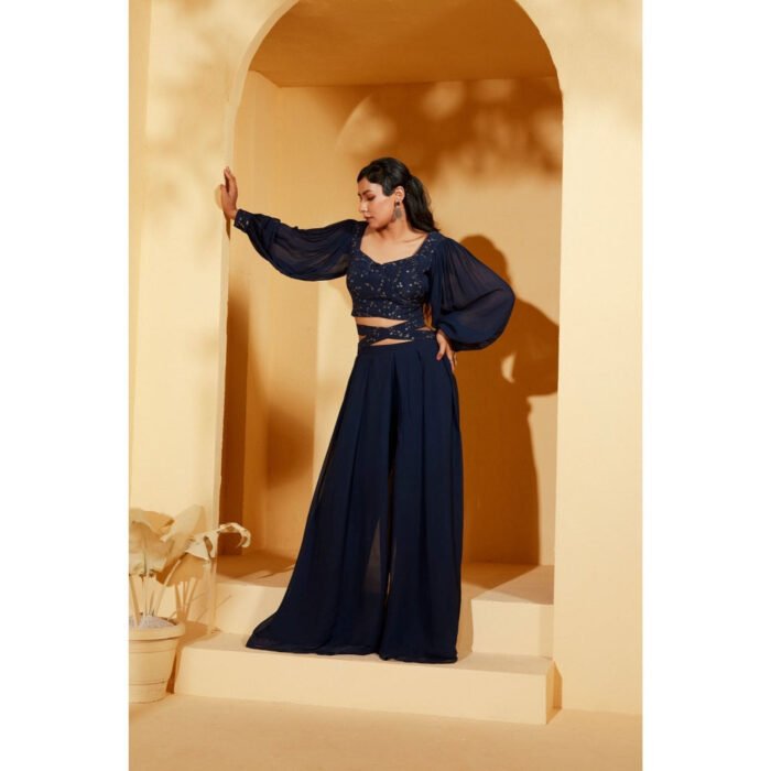 Hello Hi Womens Navy Blue Embellished Co-ord (Set of 2)
